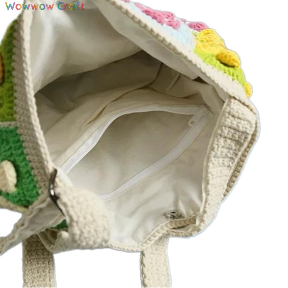 Shoulder Bags,Totes,Handmade Crochet Bags,Colorful Flowers Embroidery Granny Square Tote crocheted with Snow Fairy Yarn - High quality handmade crocheted shoulder bag